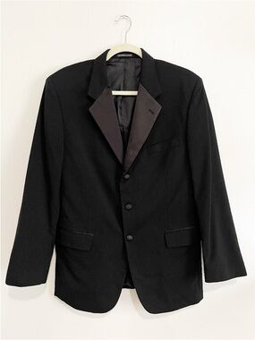 Fumagalli's Men's 100% Wool Black Tuxedo Jacket Blazer Size 42R GUC Flaw